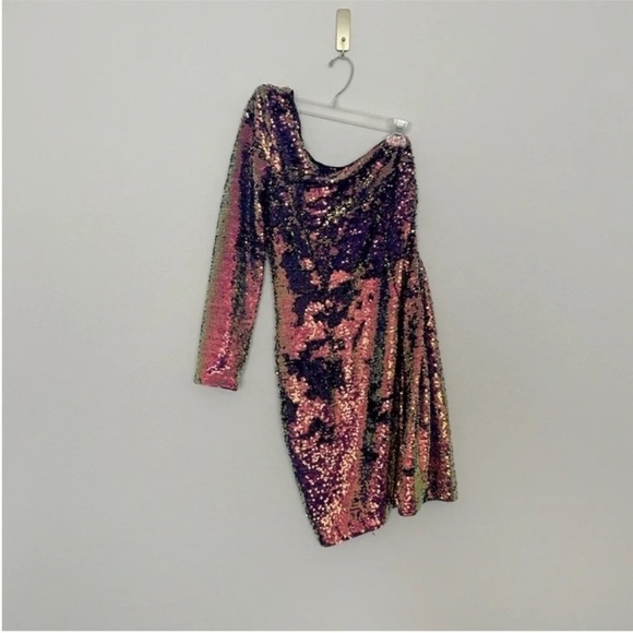 Aidan Mattox Iridescent Sequin One Shoulder Mini Cocktail Dress NWT - Picture 5 of 10